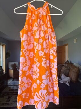 J. Crew Orange and Pink Floral Halter Dress